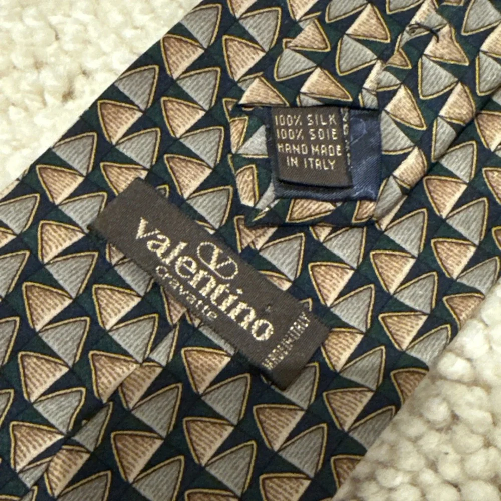 Valentino 100% Silk Green & Gold Necktie Art Nouveau Pattern Made In Italy